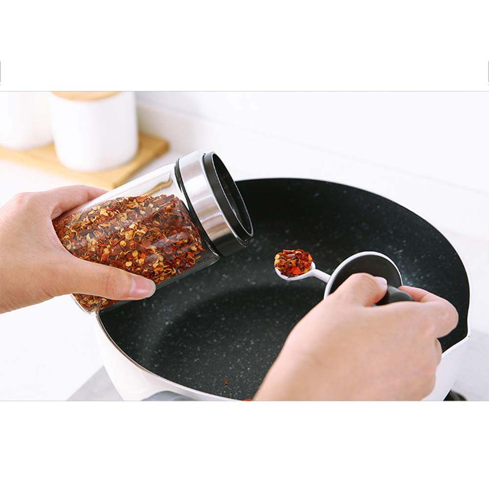 TENTA KITCHEN 3 High Borosilicate Glass Spice Jars Seasonning Box Jar Condiment Jar, Combination Spoon and Lid Design, Premium Commercial Grade, Empty Jars 8.45 oz, Airtight Cap.