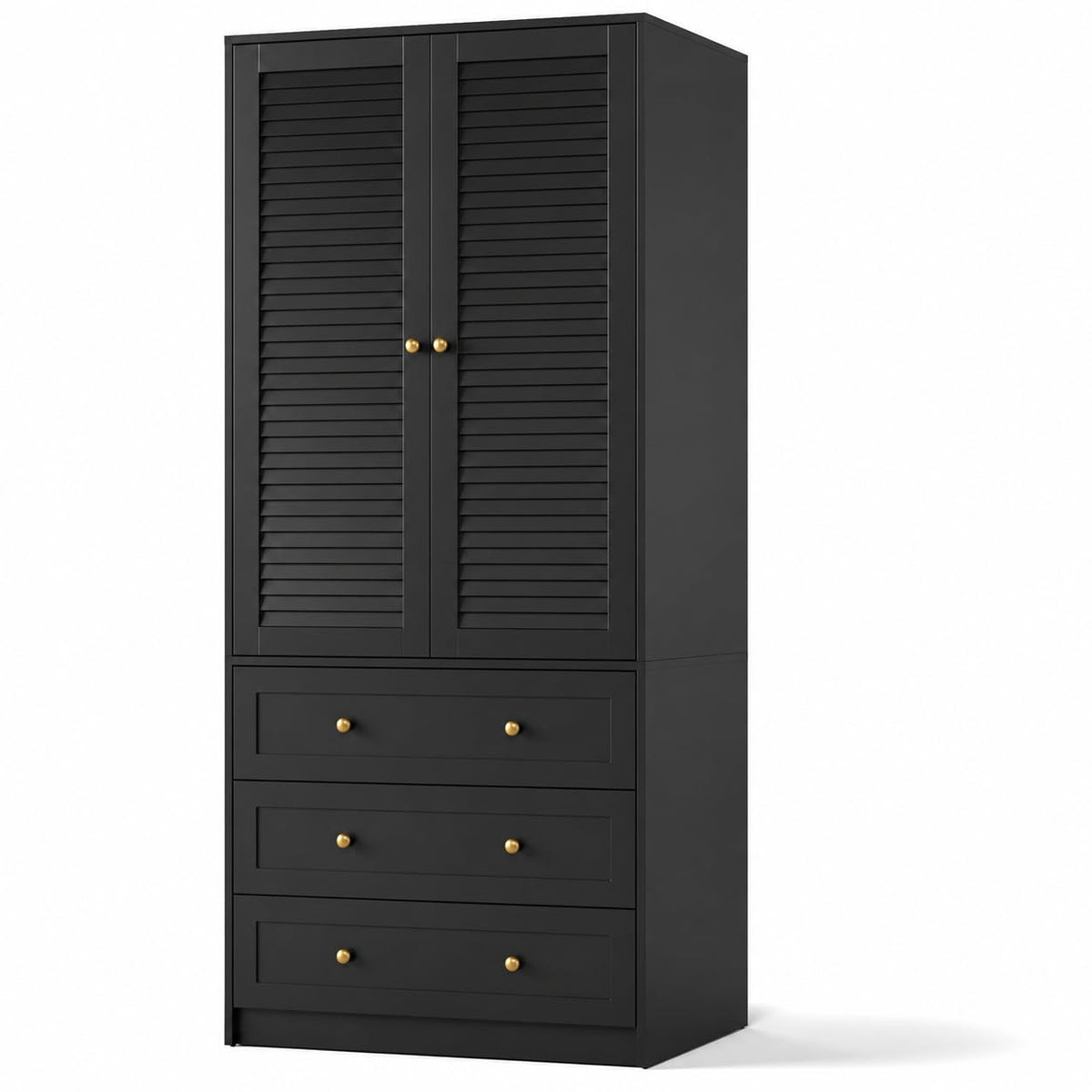 Garvee 70" Wardrobe Armoire Wooden Closet with 2 Doors and 3 Drawers, Bedroom Armoire with Hanging Rod Shelf, Large Capacity Storage Wardrobe Armoire, Freestanding Wooden Closet Storage Cabinet