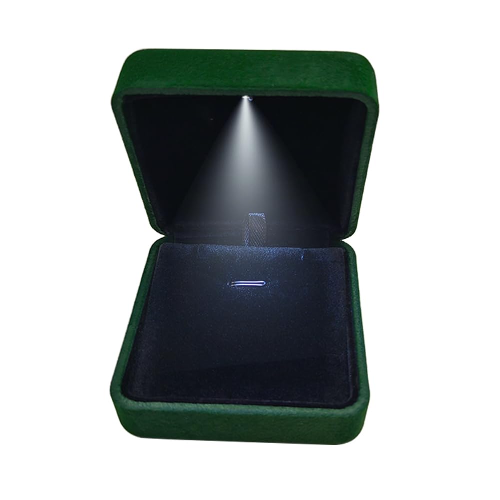 GBYAN Pendant Necklace Box with LED Light, Necklace Gift Box Velvet Jewelry Display Case for Proposal Engagement Wedding and Birthday,Emerald Green
