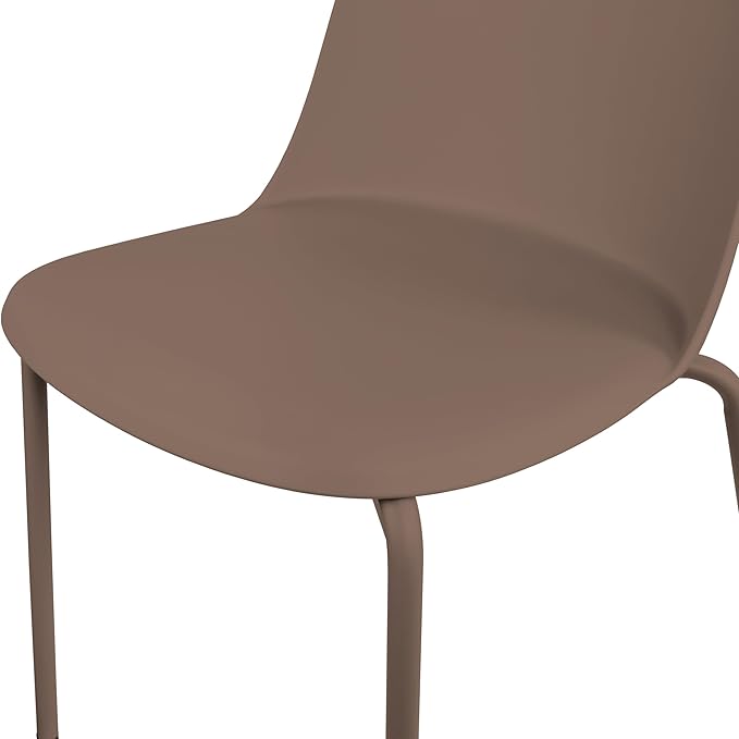 2xhome Set of 2 Modern Stackable Armless Dining Chairs | Plastic Shell Seat with Metal Legs | Indoor or Outdoor Use | Home Kitchen Patio, Brown