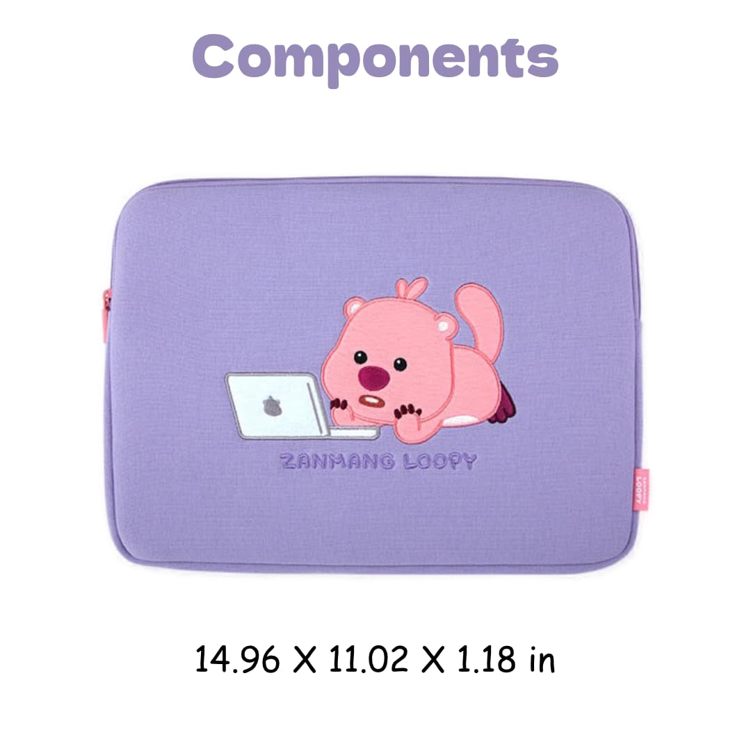 ZANMANG LOOPY ZanmangLoopy embroidered laptop bag 13–15 inch - Official goods, 13-15 inch, super soft, laptop pouch for students, charm of Korean character