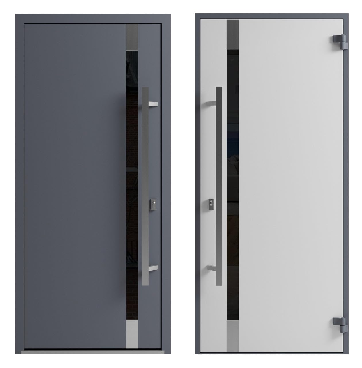 VDOMDOORS Front Exterior Prehung Steel Door/Ronex 1011 Grey/Side Exterior Window Sidelite/Stainless Inserts Entry Metal Modern Painted W36+12" x H80 Left Hand Inswing