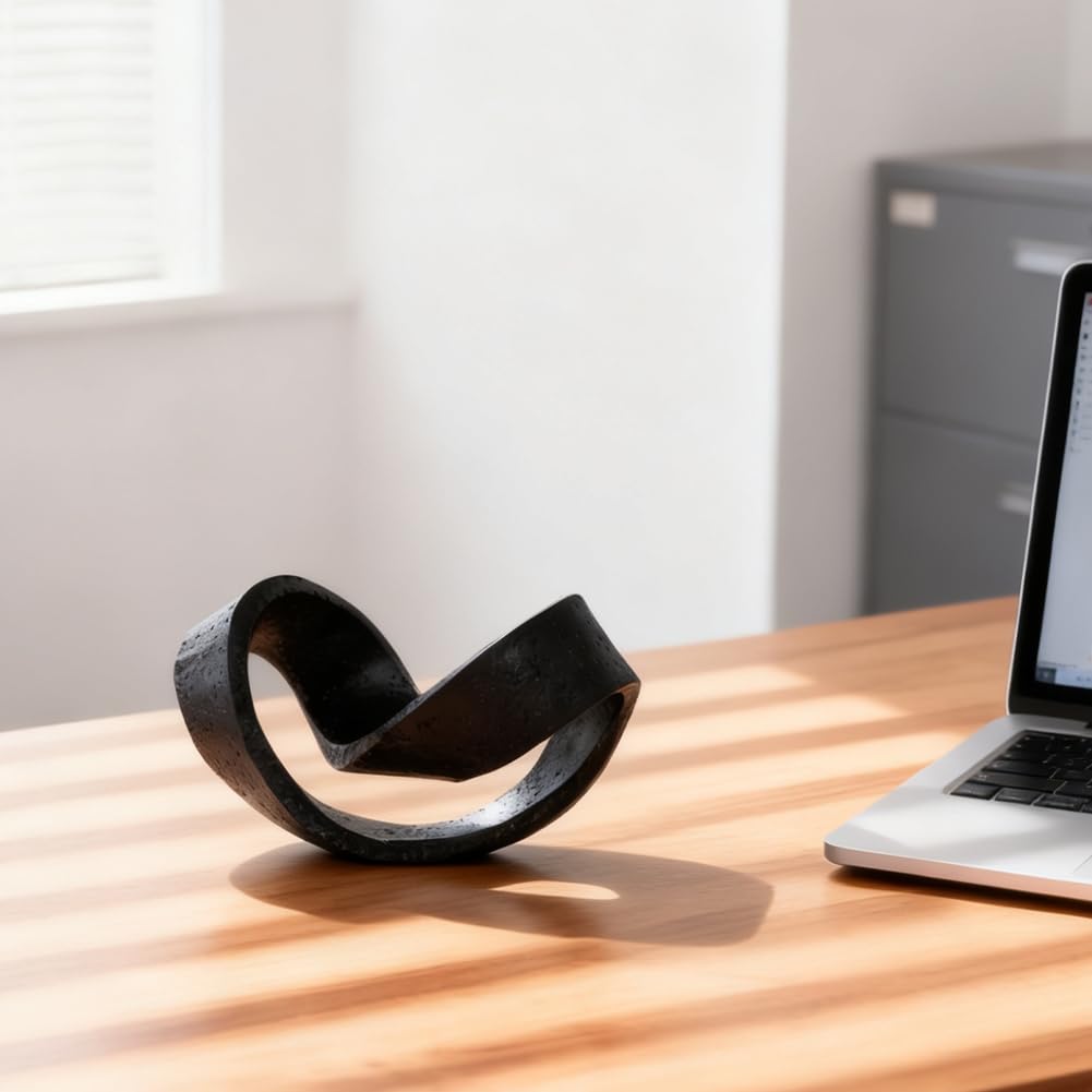 Modern Black Geometric Sculpture, Black Knot Home Accent Decor, Multi-Angle Abstract Art Statue for Coffee Table, Bookshelf, Living Room, Office - Resin Artistic Knot Decor for Home and Office