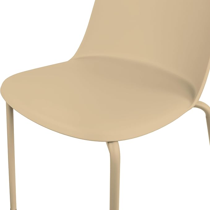 2xhome Set of 4 Modern Stackable Armless Dining Chairs | Plastic Shell Seat with Metal Legs | Indoor or Outdoor Use | Home Kitchen Patio, Beige