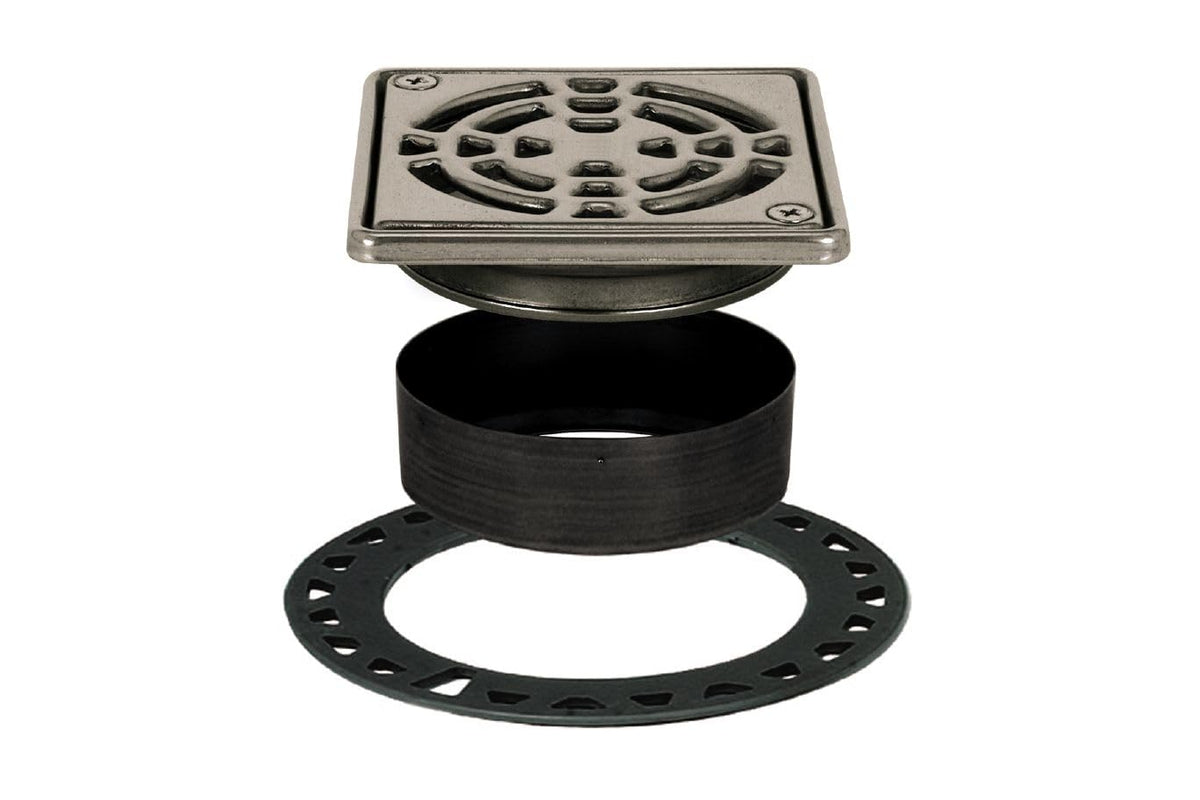 Schluter Kerdi-Drain Classic Shower Grate Kit with Integrated Slope Bonding Flange - Ideal for Tile Showers - 4" Grate Size, Square, Stainless Steel Grate Finish - KD4GRKE