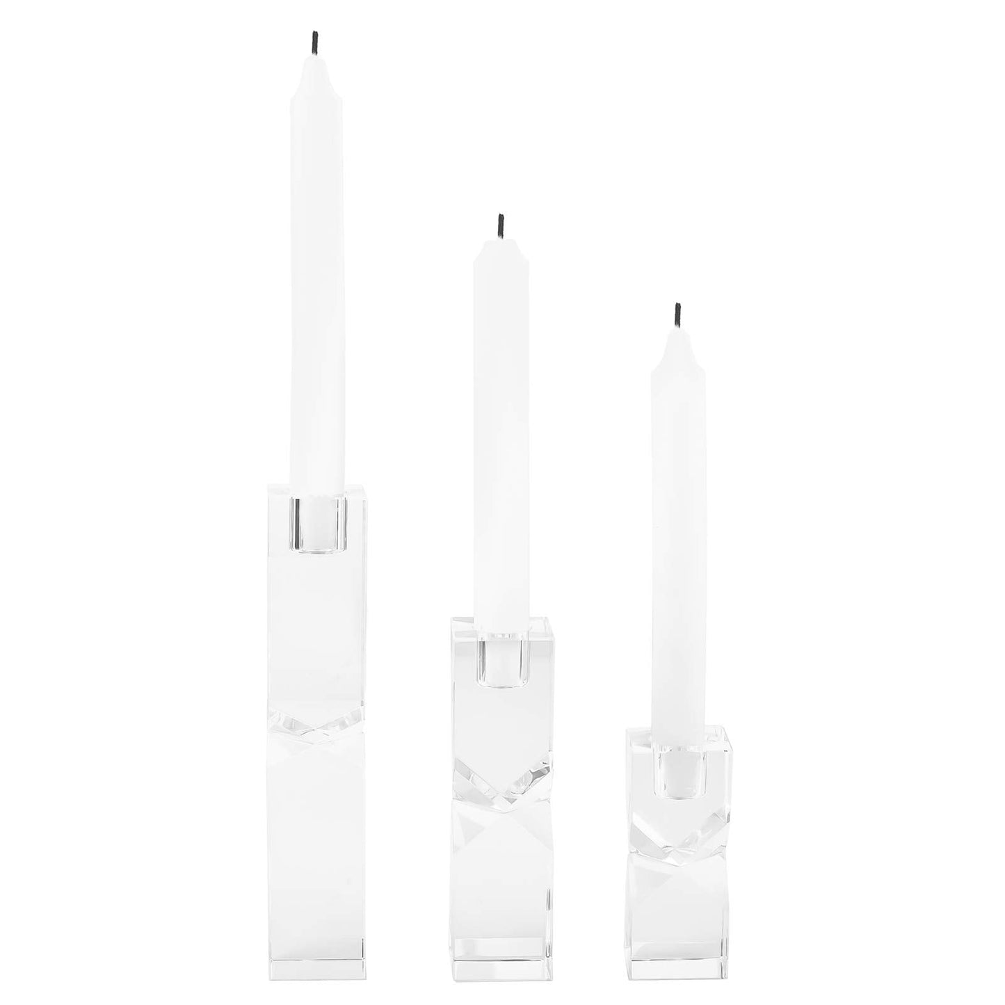 DONOUCLS Crystal Candle Holders Set of 3, Clear Taper Candle Holder Decor, Table Centerpieces for Home Party and Wedding Decoration(3.9''/5.9''/7.9'' Height)