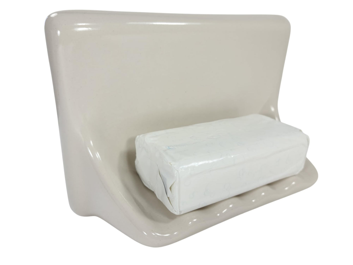 Beige Bone Almond Ceramic Soap Dish Shower Tray Tile in Installation Vintage Mid Century Modern Retro