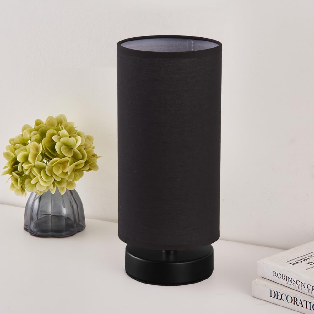 lifeholder Table Lamp, Bedside Nightstand Lamp, Simple Desk Lamp, Cylinder Table Lamp for Bedroom Living Room Office Study, Black Shade and Base (Black)