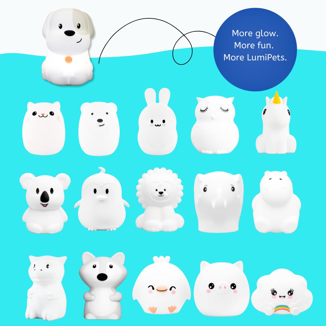Lumipets Pepper The Puppy Dog Squishy Silicone Night Light for Kids | Cute Night Light with Remote & Touch Control for Baby & Toddler Bedrooms | Color Changing Animal Lamp | Soft Portable Nightlight