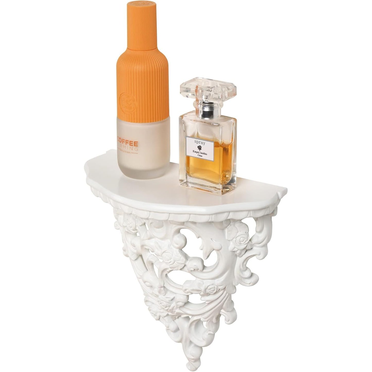 Z metnal Small Victorian Decorative Floating Shelves, Wall Mounted Decor Shelves, Classic Wall Display Organizer, Retro Hollow Carving Art Ornament Rack, Baroque Style Decorative Stand, White, Resin