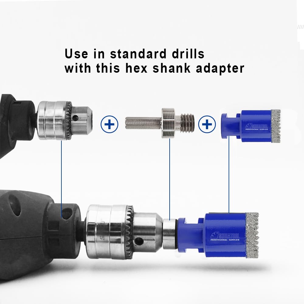 SHDIATOOL Diamond Drill Core Bits Kit Hole Saw Sets Diamond Drill Mould Guide for Drilling Porcelain Tile Marble Ceramic Granite with Hollow EVA Guide Jig 10pcs(6/8/10/25/35/50/65/10MM/2inch/HEX)