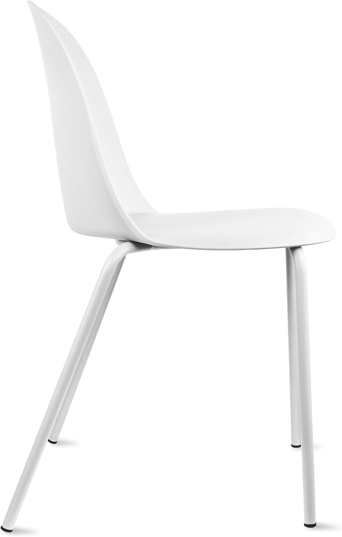 2xhome Modern Stackable Armless Dining Chair | Plastic Shell Seat with Metal Legs | Indoor or Outdoor Use | Home Kitchen Patio (2, White, No Padding)