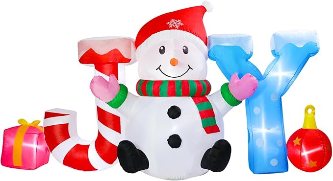 Vigdur 8FT Snowman Christmas Decoration – Christmas Joy and Snowman Blow Up with Built-in LED Lights, Outdoor Christmas Inflatable for Yard, Lawn, Garden, Holiday Party & Home Décor