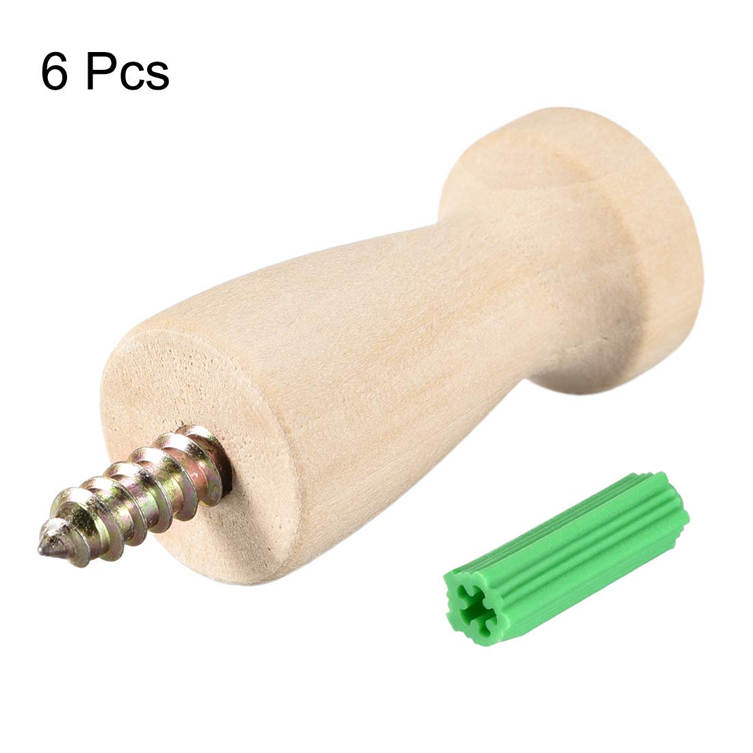 uxcell Wall Hooks Screw-On Solid Wood Hook Coat Hook Shaker Pegs Decorative Wall Mount Hook 22mmx48mm(DxL) No Paint, 6pcs