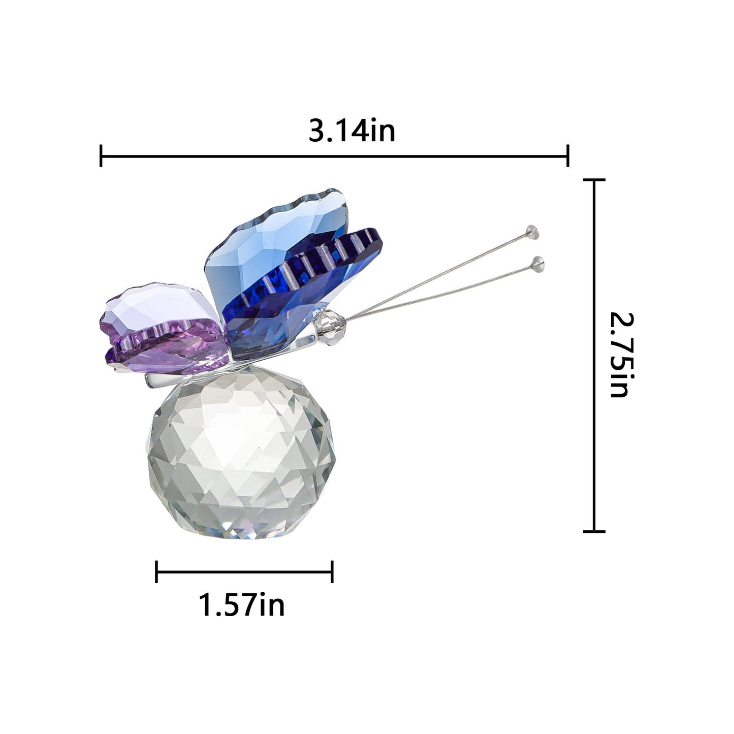 LONGSHENG - SINCE 2001 - Crystal Butterfly Figurine with Ball Base Glass Blue Purple Butterfly Crystal Collectible Paperweight Table Decor for Wedding Festival