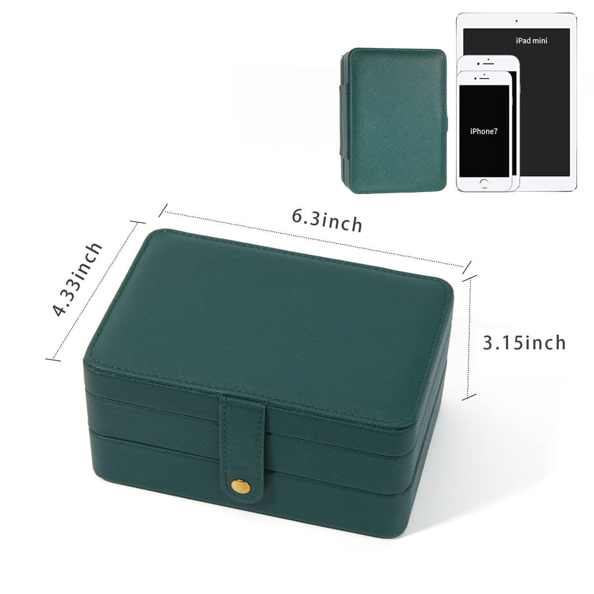 BUTI4WLD Jewelry Box for Women and Girls, PU Leather Made Jewelry Organizer, 3 Layers Jewelry Storage for Rings, Earings, Necklaces, Bracelets, Valentines Day Gifts (Green+Small)