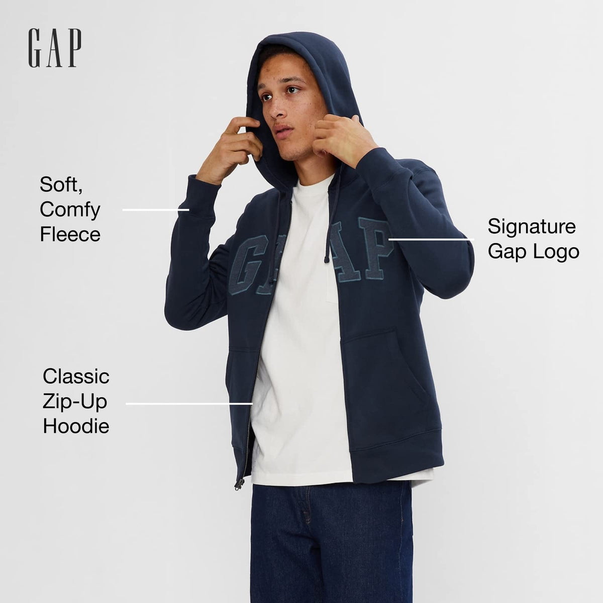 GAP mens Logo Hoodie Zip Hooded Sweatshirt, True Black V2 2, X-Large US