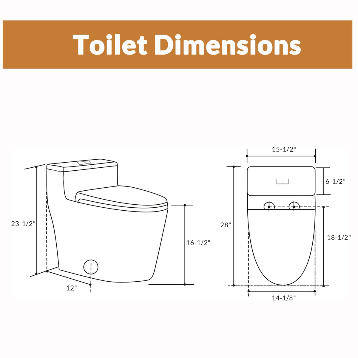 SouNor 12"Rough-in Ceramic One Piece Elongated Toilet for Modern Bathroom with Top Dual Flush (0.8/1.6GPF) Soft Close Seat ADA Standard Seat Height with Black Button.