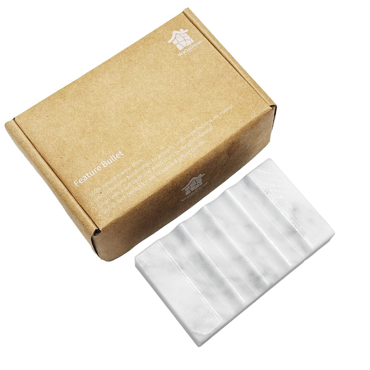 WeDoDecor Real Marble Soap Dish for Shower Stone Tray Small Bar Soap Holder with Self Draining | Non-Slip, Luxury Bath Room Accessories (White)