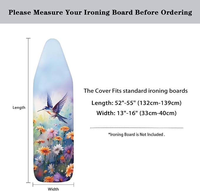 Floral Bird Ironing Board Pad, Extra Thick Heavy Duty Padded