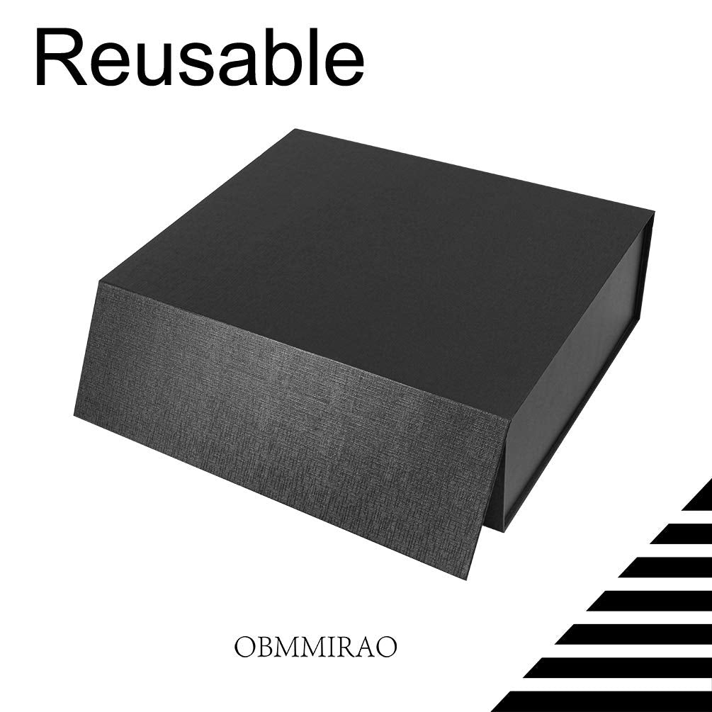 OBMMIRAO Upgrade 5PCS 13x9x4 Inch Black Hard Large Gift Box with Lid, Foldable Magnetic Gift Boxes, Groomsman Box Bridesmaid Proposal Box, Reusable Gift Boxes for Clothes