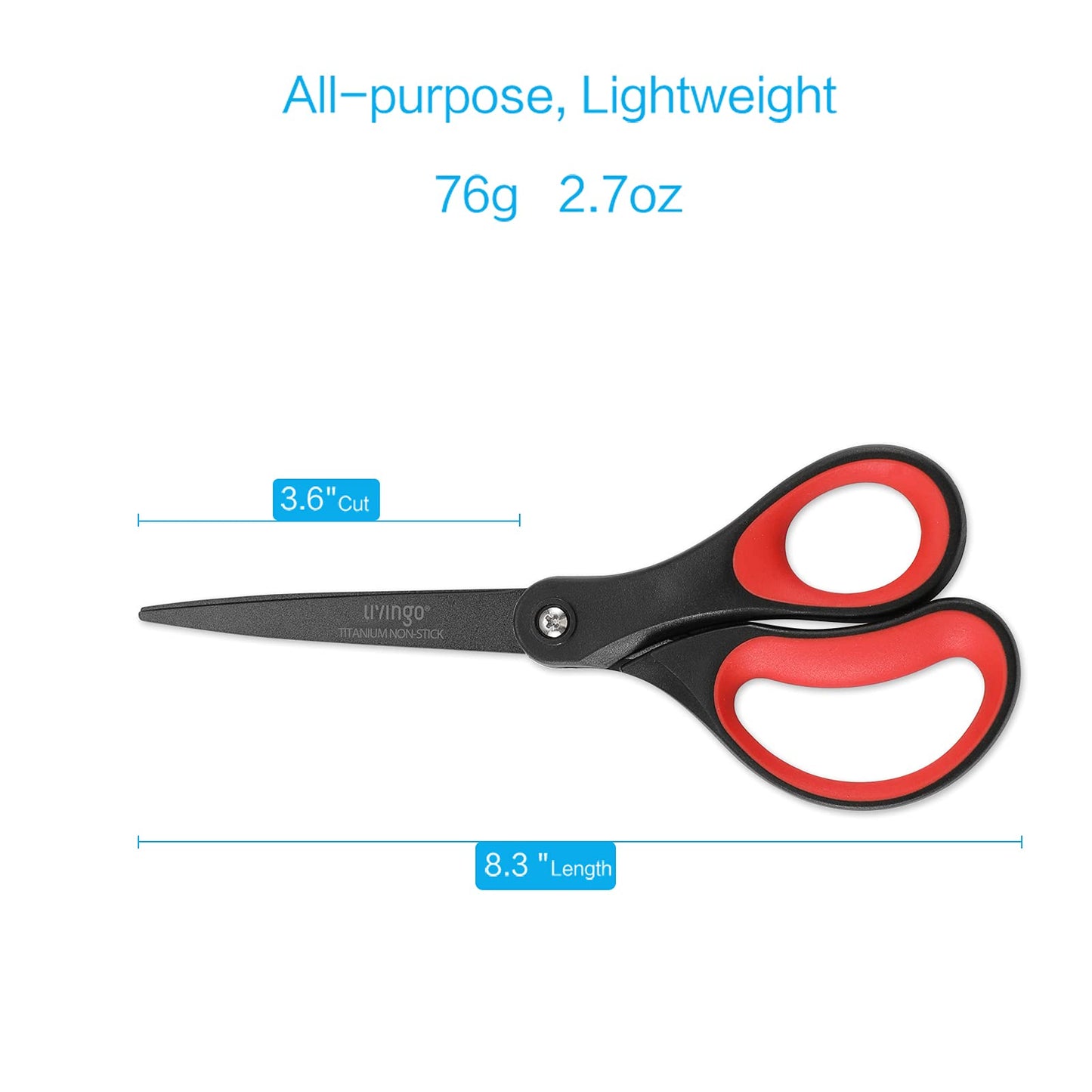 LIVINGO 2 Pack 8" Titanium Non-Stick Scissors, Professional Stainless Steel Comfort Grip, All-Purpose, Straight Office Stationery Craft Paper Fabric Household Sharp Shears Set for DIY(Red/Black)
