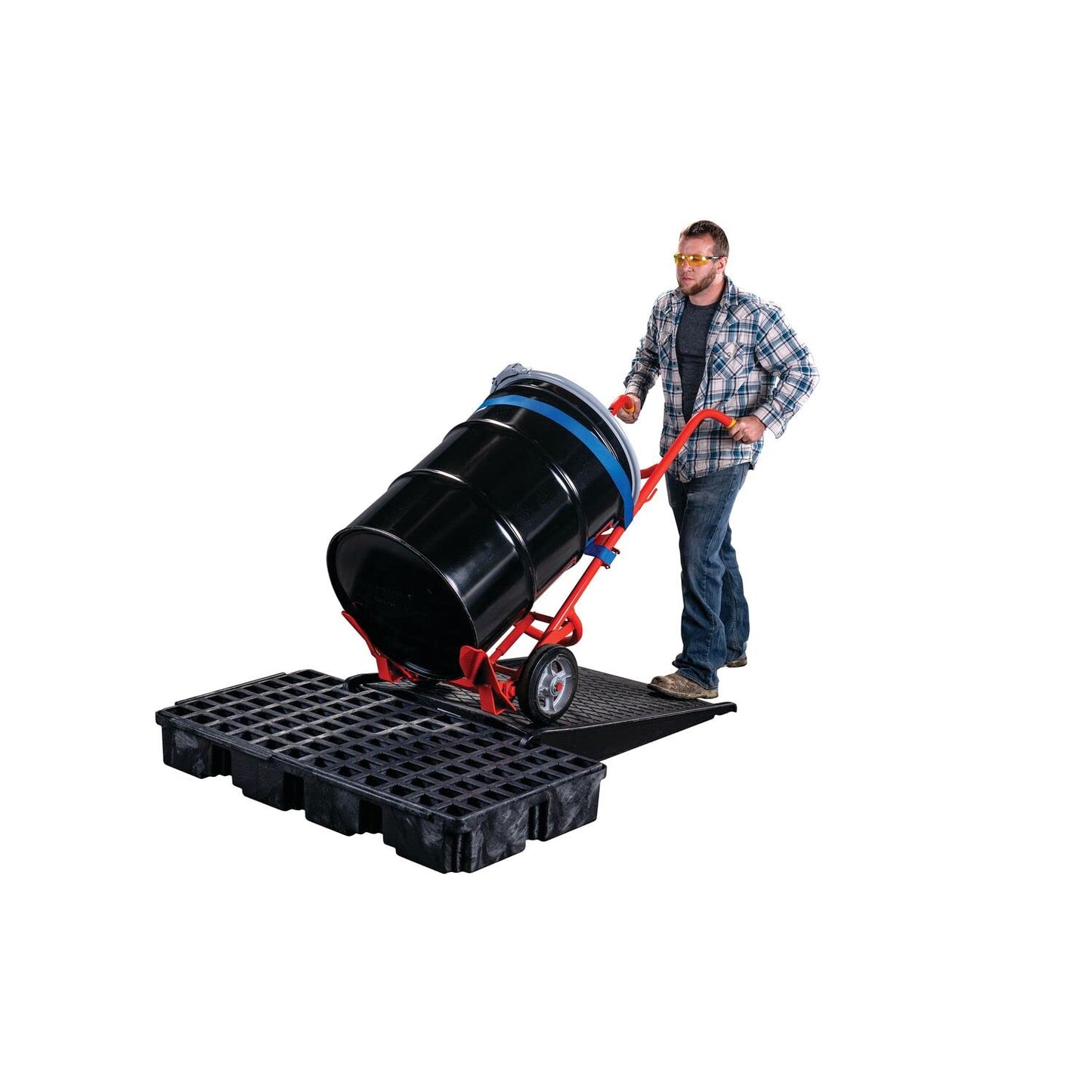 Eagle 2 Drum Spill Platform with Forklift Pockets, 26.25"x51"x6.5", 30 Gallon Sump, 5,000 lbs. Load Capacity Containment Tray, Made in USA, Black, 1632B