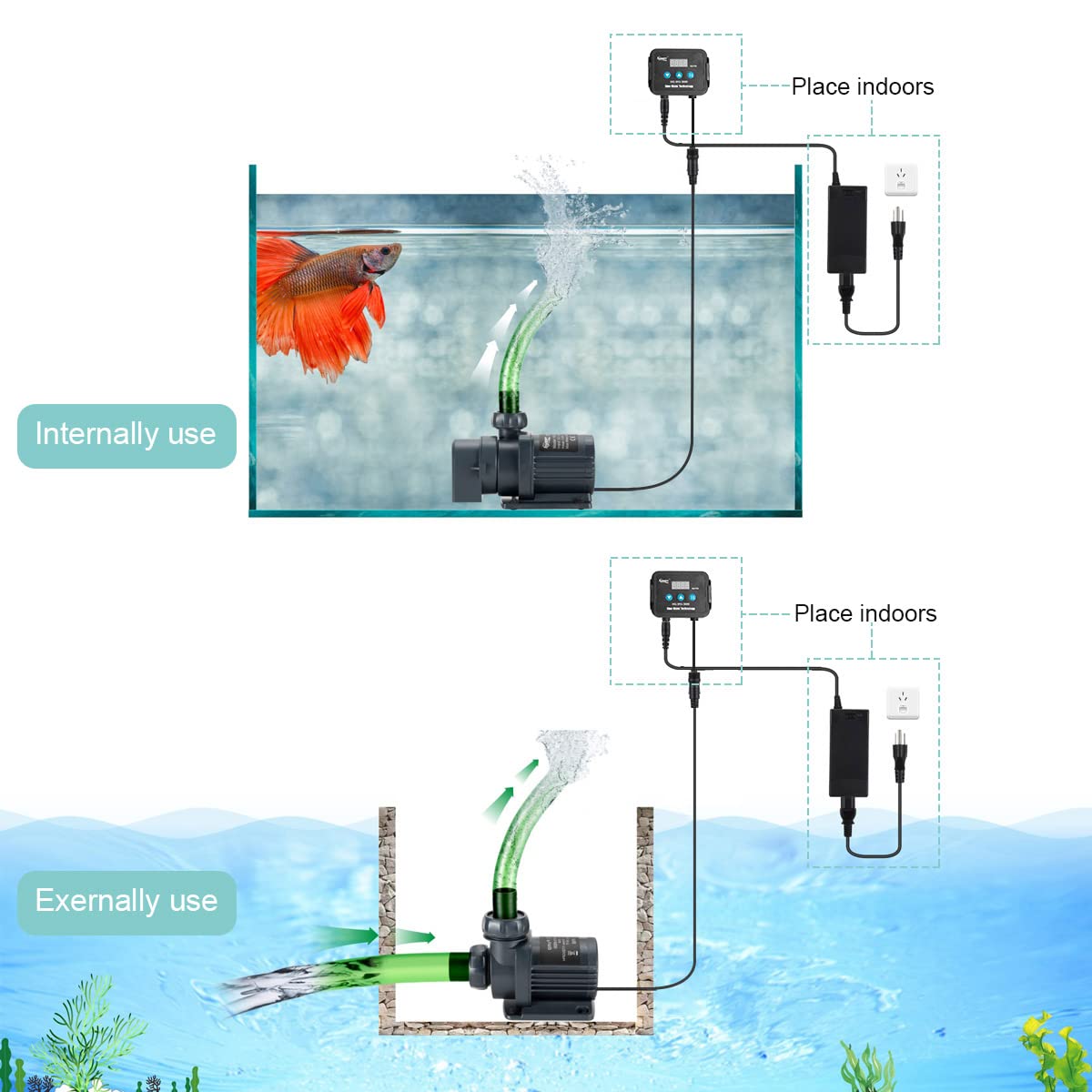 Hygger 2650GPH Quiet Submersible and External 24V Water Pump, with Controller (30%-100% Settings), Powerful Return Pump for Fish Tanks, Aquariums, Ponds, Fountains, Sump, Hydroponics (80W, 19.7ft)