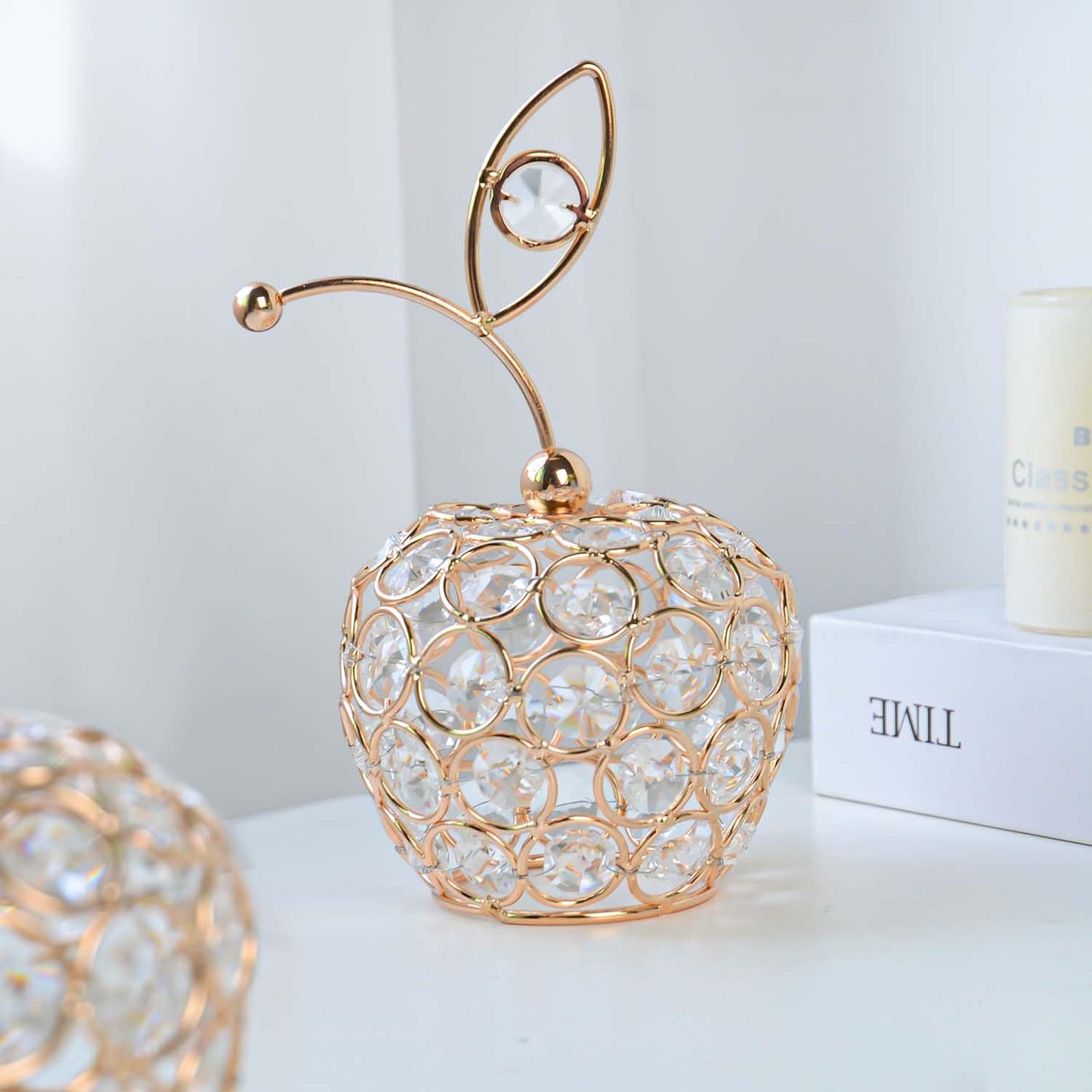 Kehail Set of 3 Elegance Crystal Metal Pineapple Pear Table Centerpiece Handmade Crystal Candlestick Hollow Fruit Ornament Home Party Wedding Holiday Decoration (Gold, Set of 3)