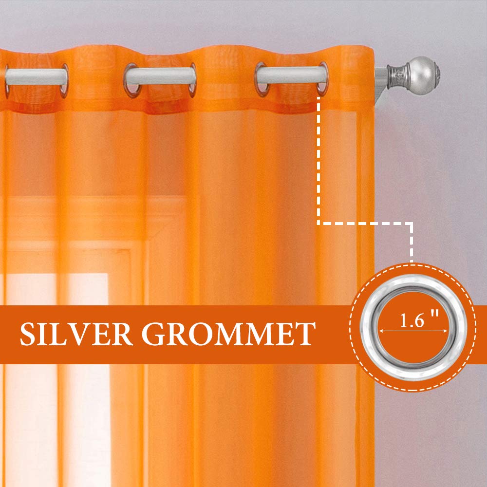 MIULEE Short Window Orange Sheer Curtains for Fall Elegant Transparent Voile Curtain Halloween 2 Panels for Bedroom Living Room 54 x 63 Inches Length