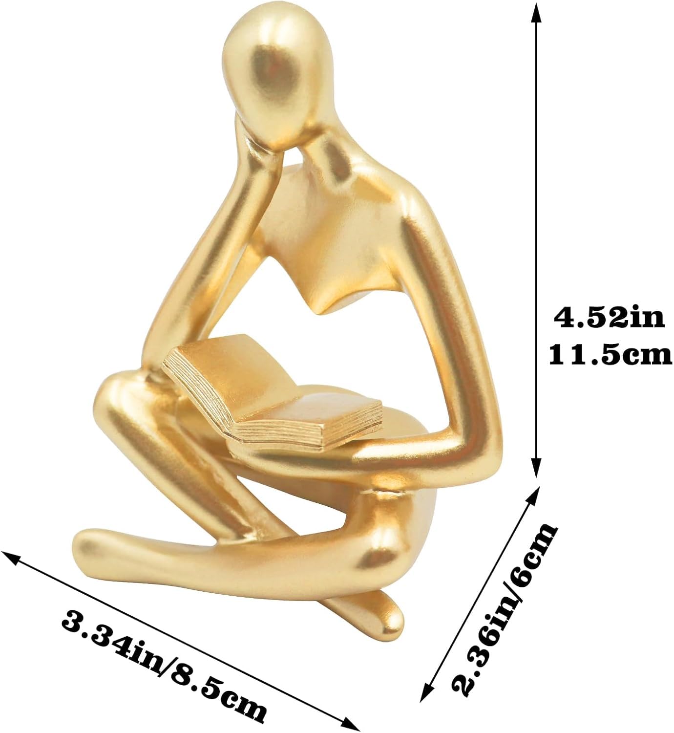 Chiorgone Golden Abstract Thinker Reading Sculpture - Resin Desktop Statue for Home Office Decor & Intellectual Gift (Contemplative Right Pose)