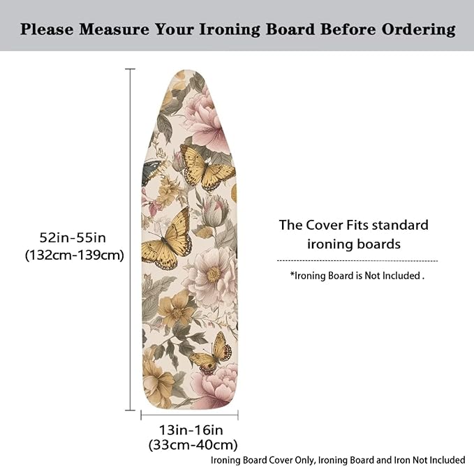 Butterfly Peony Print Ironing Board Cover Standard Size 15x54 Inch Iron Cover