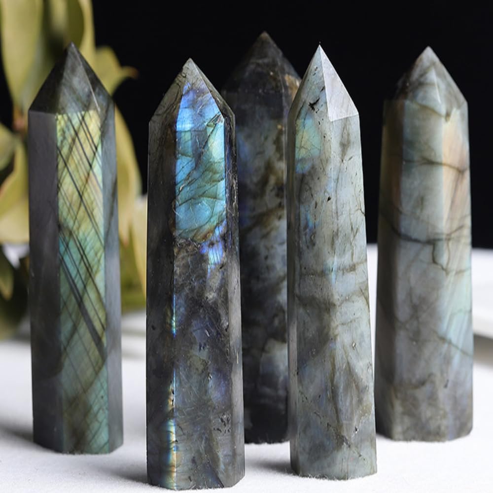 AierCrystal 2pcs Natural Crystal Point Wand Set,Hand-Finely Polished,Meditation Healing Purification,Full-Scenario Decoration Display for Home Office,Holiday Gifting(15cm Big Wand 2pcs Labradorite)