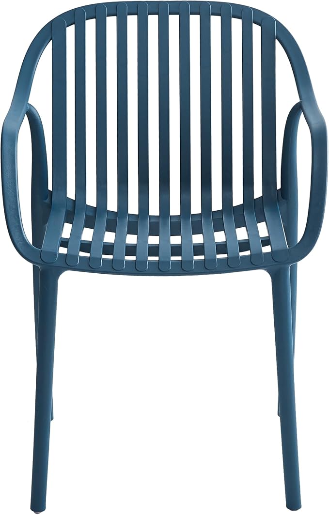 Modern Stackable Outdoor & Indoor Plastic Dining Chairs Set, Armchairs Set, Weather-Resistant, Ideal for Patios, Cafes, and Home Use, Set of 4 (Blue)