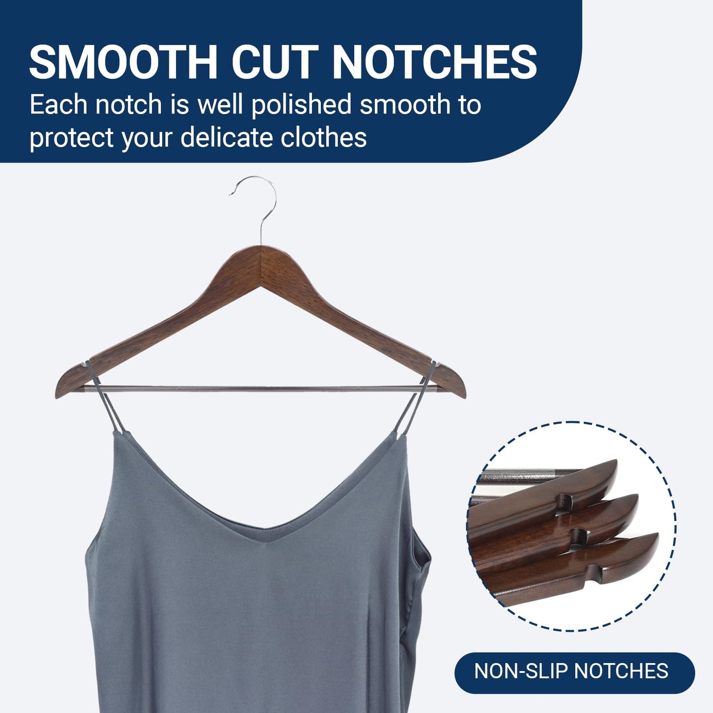 Amber Home 20 Pack Walnut Wooden Coat Hangers, Vintage Wood Suit Hangers with Non-Slip Pant Bar, Clothes Hangers for Closet Organization, Shirts, Jackets, Dresses, and Pants (Retro, 20)