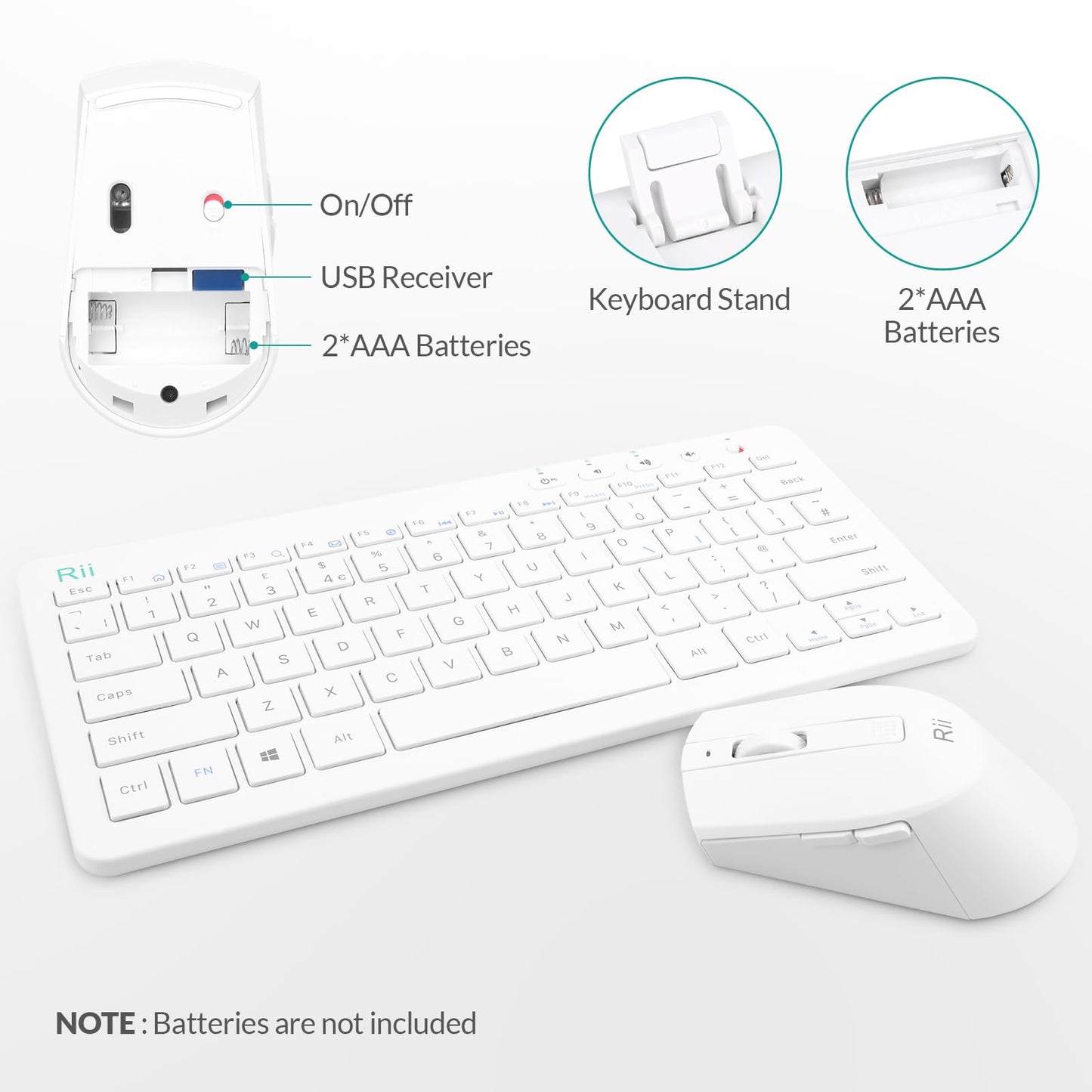 Wireless Keyboard and Mouse Set, Keyboard and Mouse with Ultra-slim Size UK Layout Compatible with PC, Laptop, Computer, Windows for Office Home Work-White