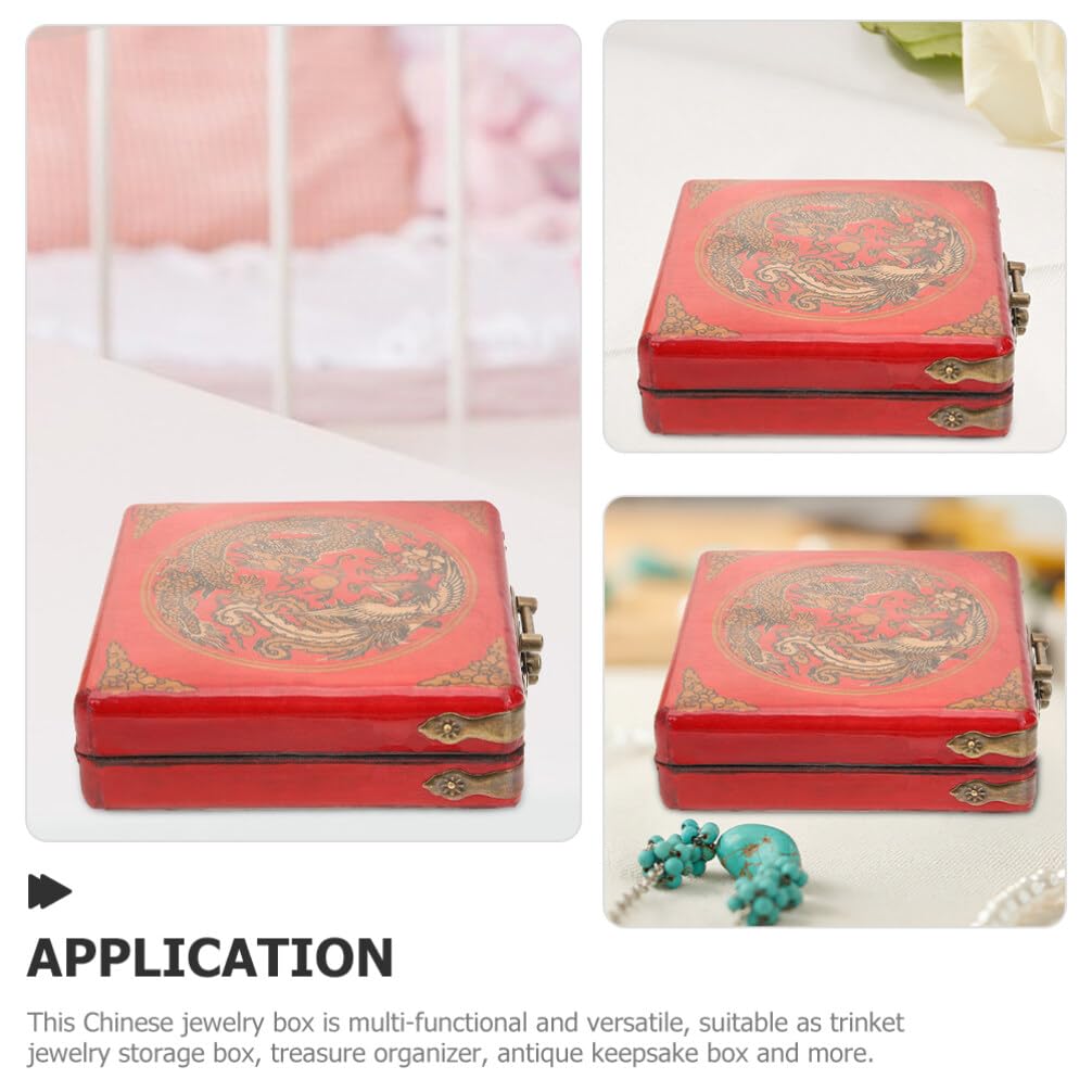 OSALADI Chinese Jewelry Box Handmade Vintage Jewelry Organizer Wooden Box Antique Trinket Case Dragon Bangle Container Bracelet Holder for Women Treasure Earring