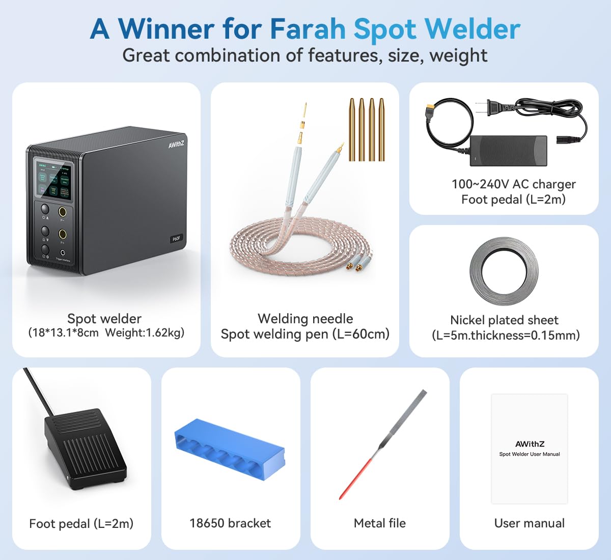 Battery Spot Welder, AWithZ 29.2 KW Capacitor Spot Welder, 2-in-1 Automatic & Foot Pedal Two Modes Battery Farad Welding Equipment for 18650/LiFePO4 Lithium Battery Pack Building (P60F)
