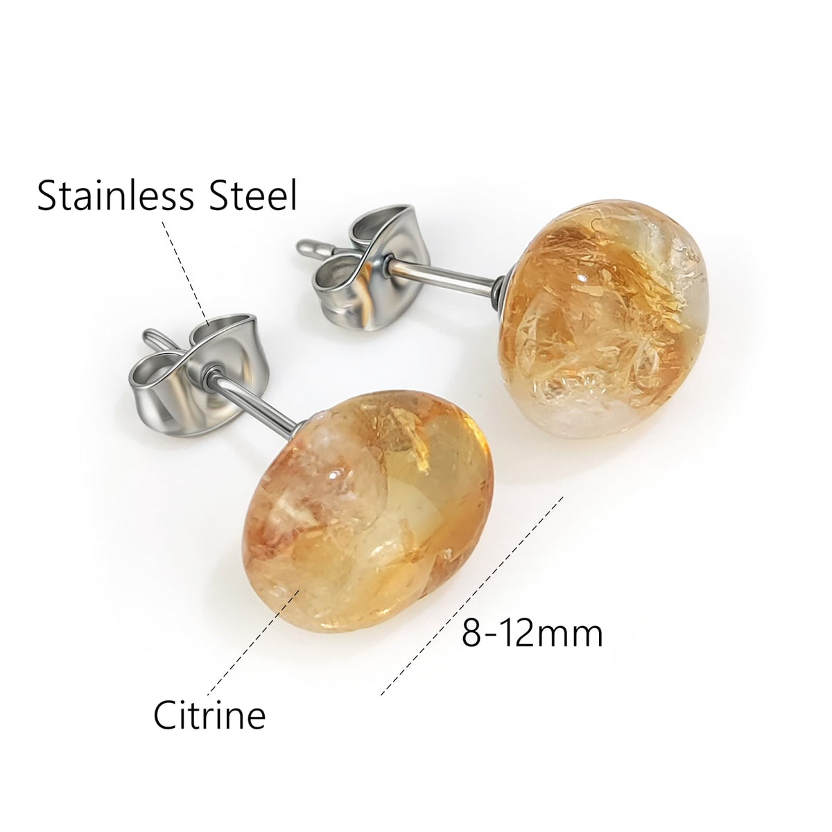 ZILENIU Citrine Earrings, Handmade Yellow Citrine Stud Earrings, Stainless Steel, Dainty November Birthstone Earrings for Women