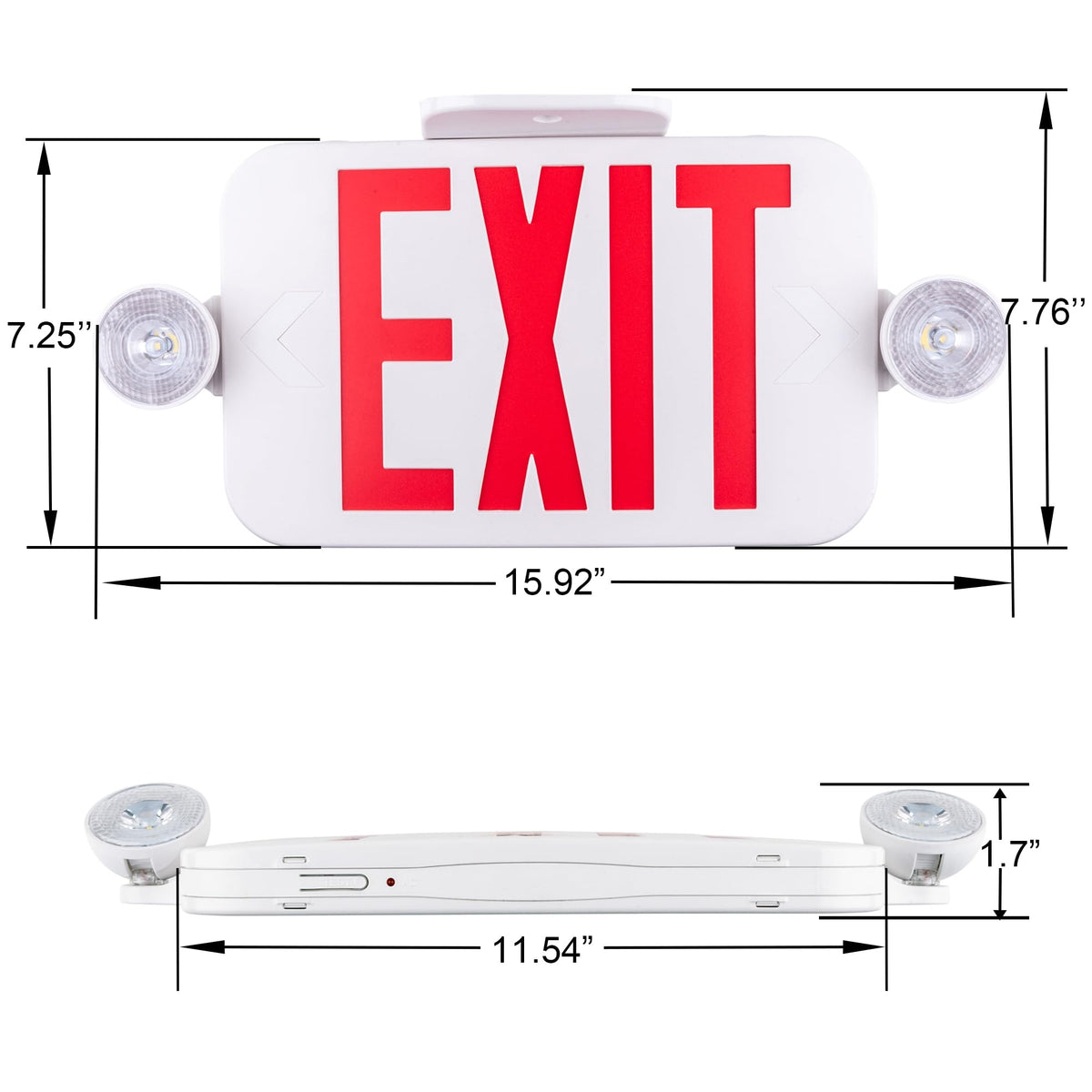 LIT-PaTH LED Combo EXIT Sign with 2 Adjustable Head Lights and Doube Face, Back Up Batteries- US Standard Red Letter Emergency Exit Lighting, UL 924 and CEC Qualified, 120-277 Voltage, 1-Pack