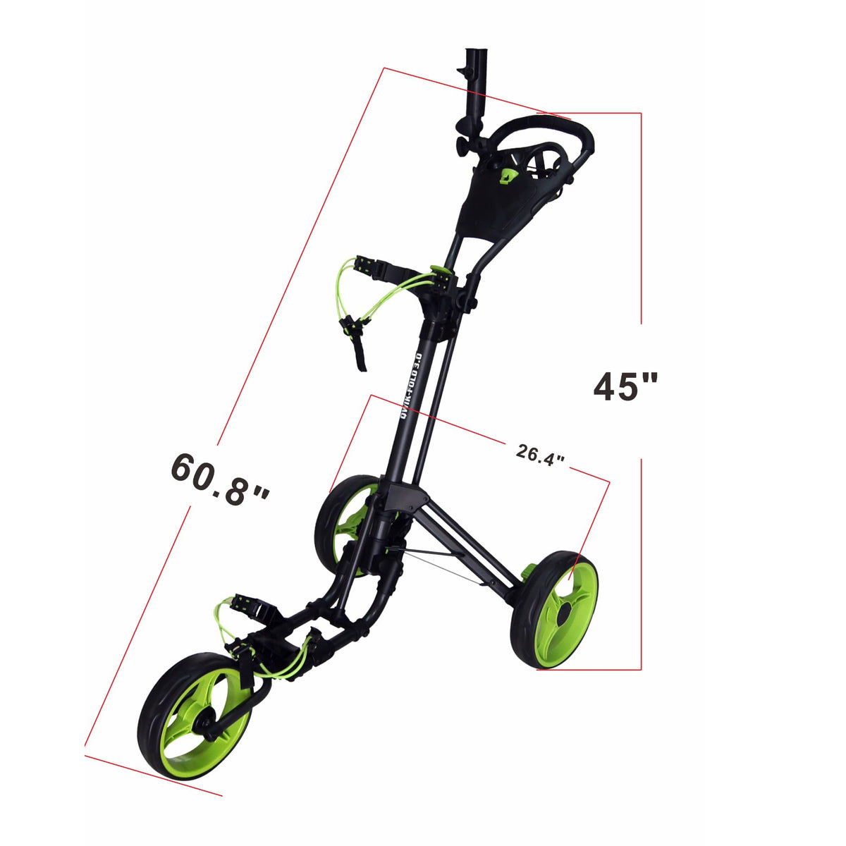 Qwik-Fold 3-Wheel Golf Push Cart with Foot Brake – 1-Second Fold & Unfold Trolley, Lightweight Aluminum Frame, Adjustable Handle, Smooth Ball-Bearing Wheels, Umbrella Holder & Storage - Lime