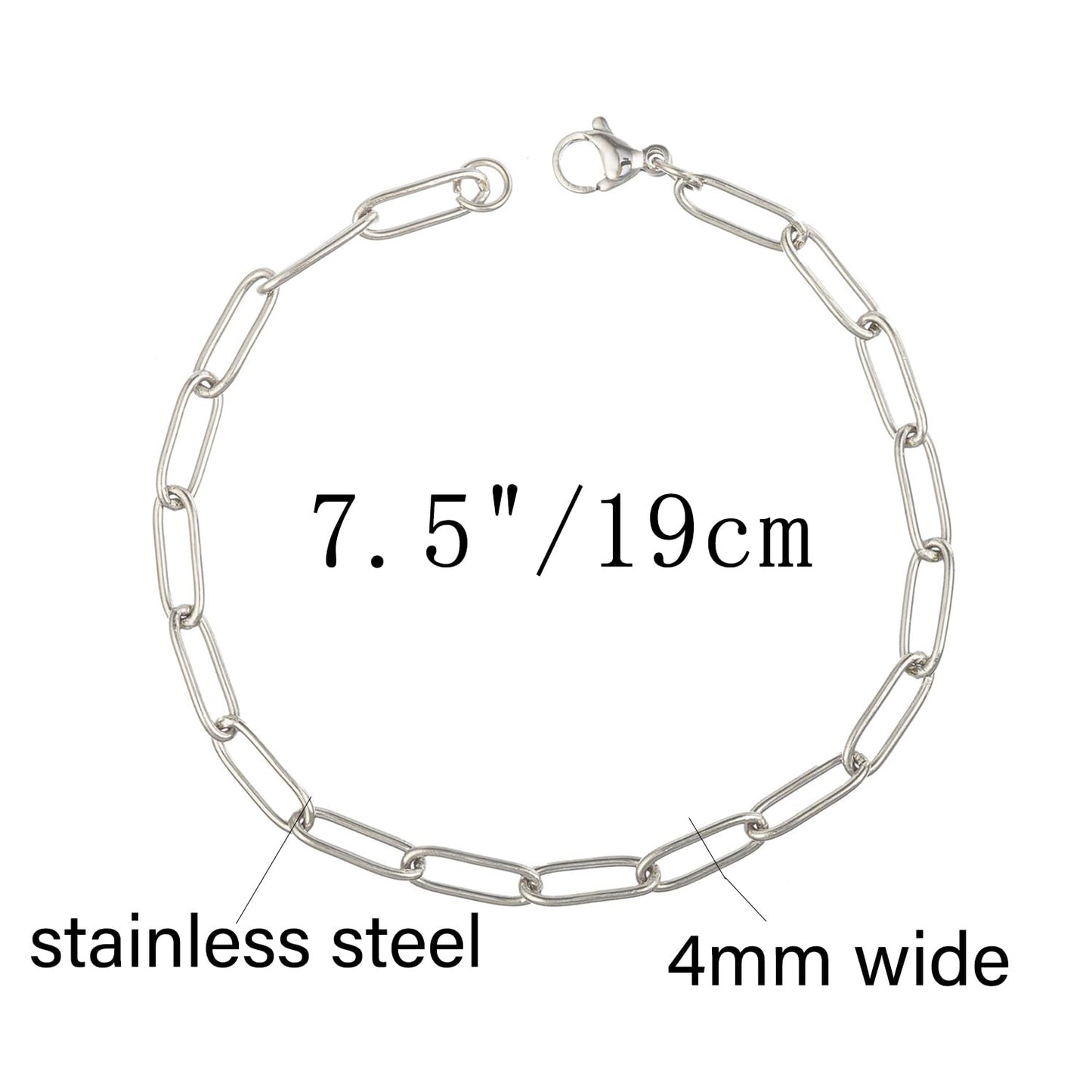kelistom 14K Gold Filled Stainless Steel Paperclip Chain Bracelet for Women, 7.5” Rectangle Link Bracelets, Waterproof and Never Tarnish (stainless steel)