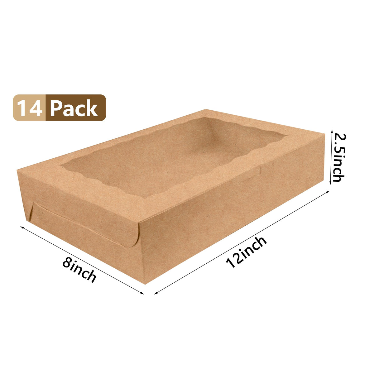 MUMULULU 14 PCS 12x8x2.5 Inches Brown Bakery Box with Window for Baked Goods Brown Cookie Boxes with Window Cookie Boxes for Gift for Weddings Birthdays Holidays Corporate Event Party Favors