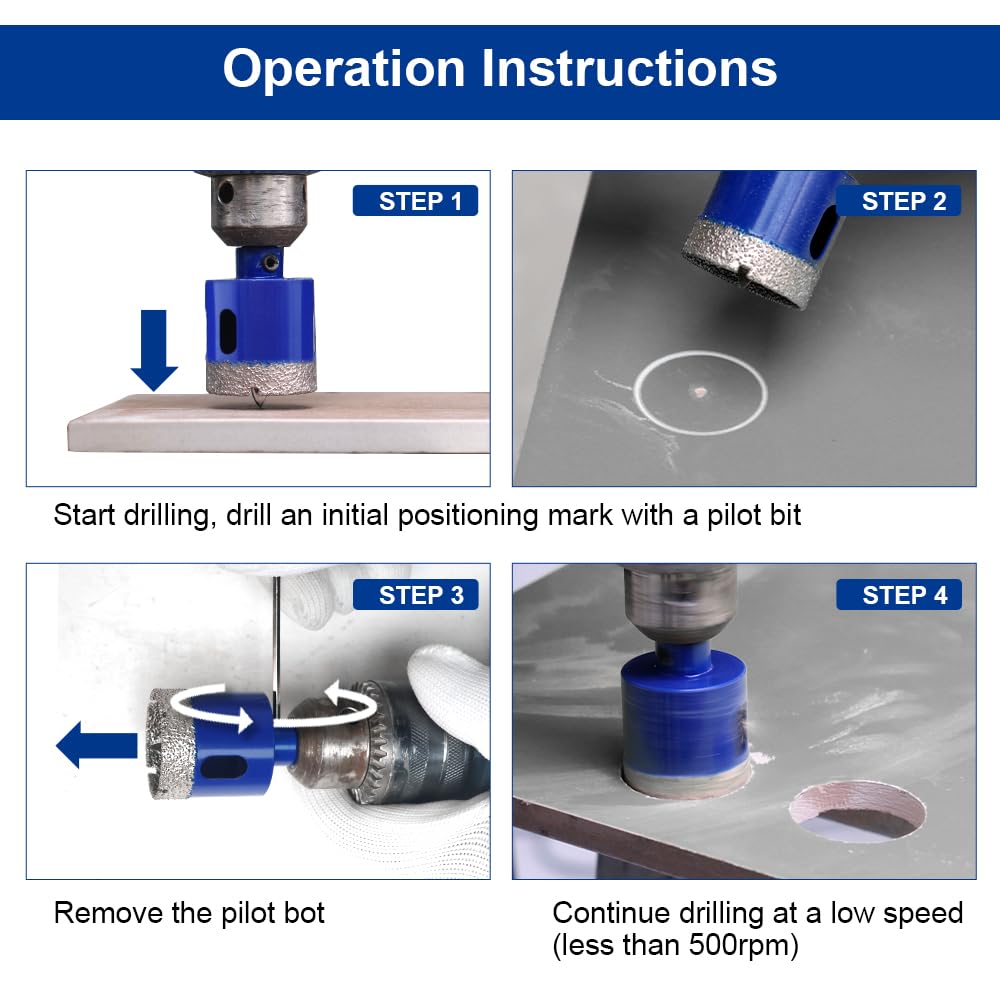 SHDIATOOL Tile Diamond Drill Bits Kit, Porcelain Hole Saw Sets, Ceramic Core Bits Cutter Drilling for Stone Marble Granite 15pcs(6/8/10/25/35/50/65/100MM/20MM/2/6/8MM)