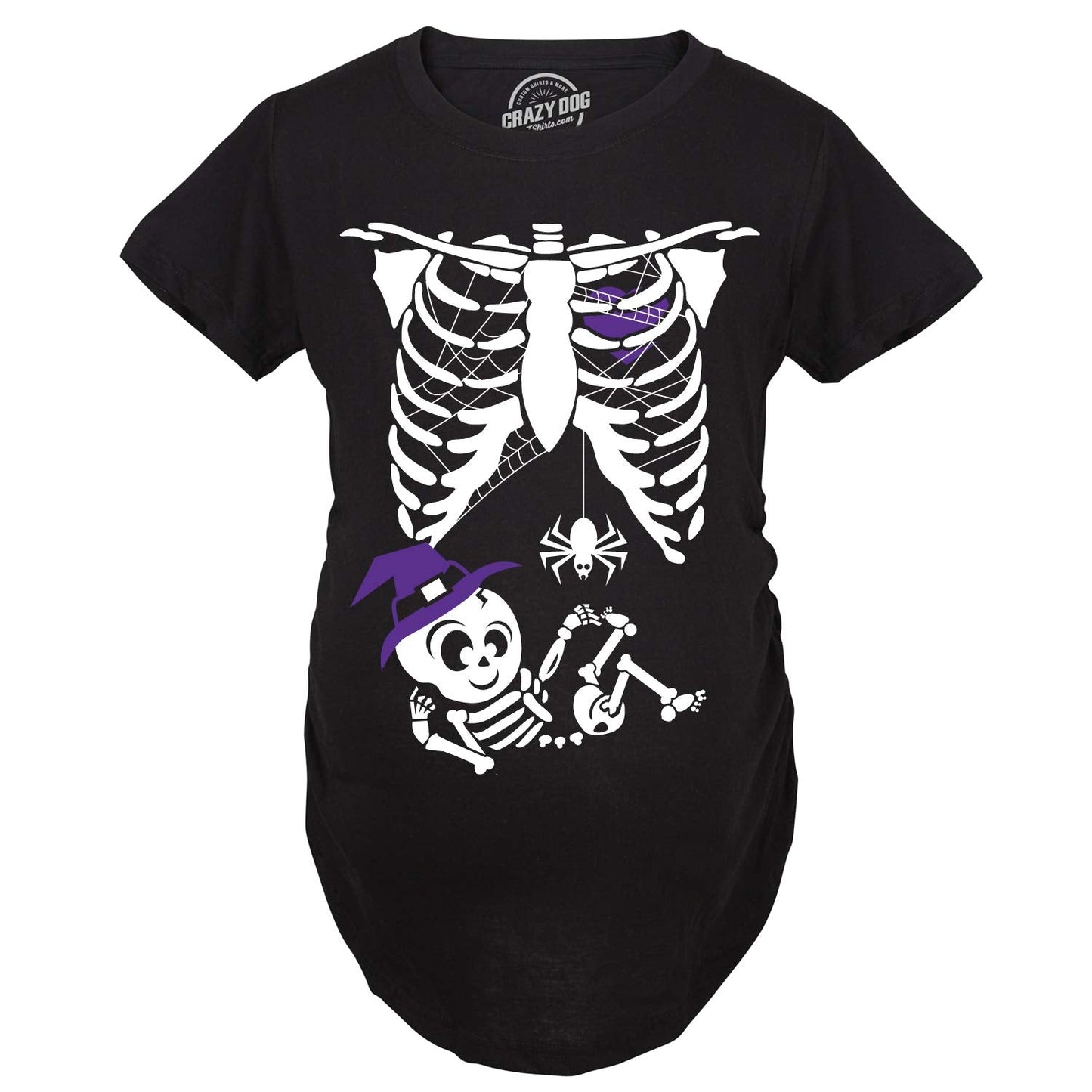 Maternity Witch Baby Bump Skeleton Cute Pregnancy T Shirt Halloween Night Funny Graphic Pregnancy Tee Halloween Maternity Wear Funny Maternity Shirts Black - XL