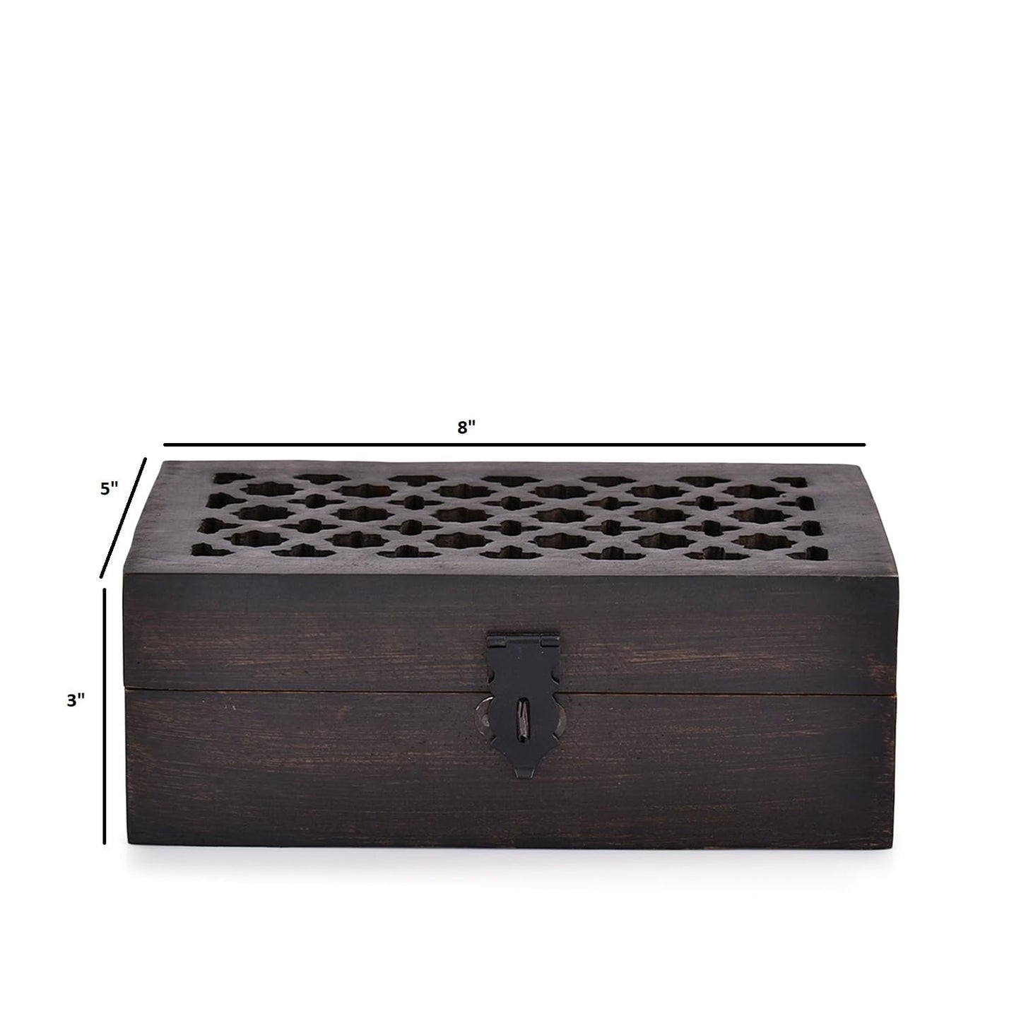 BHAVATU Mango Wood Decorative Wooden Box with Hinged Lid Ideal for Keepsakes, Trinkets, Jewelry and Other Stash (8" x 5" x 3")