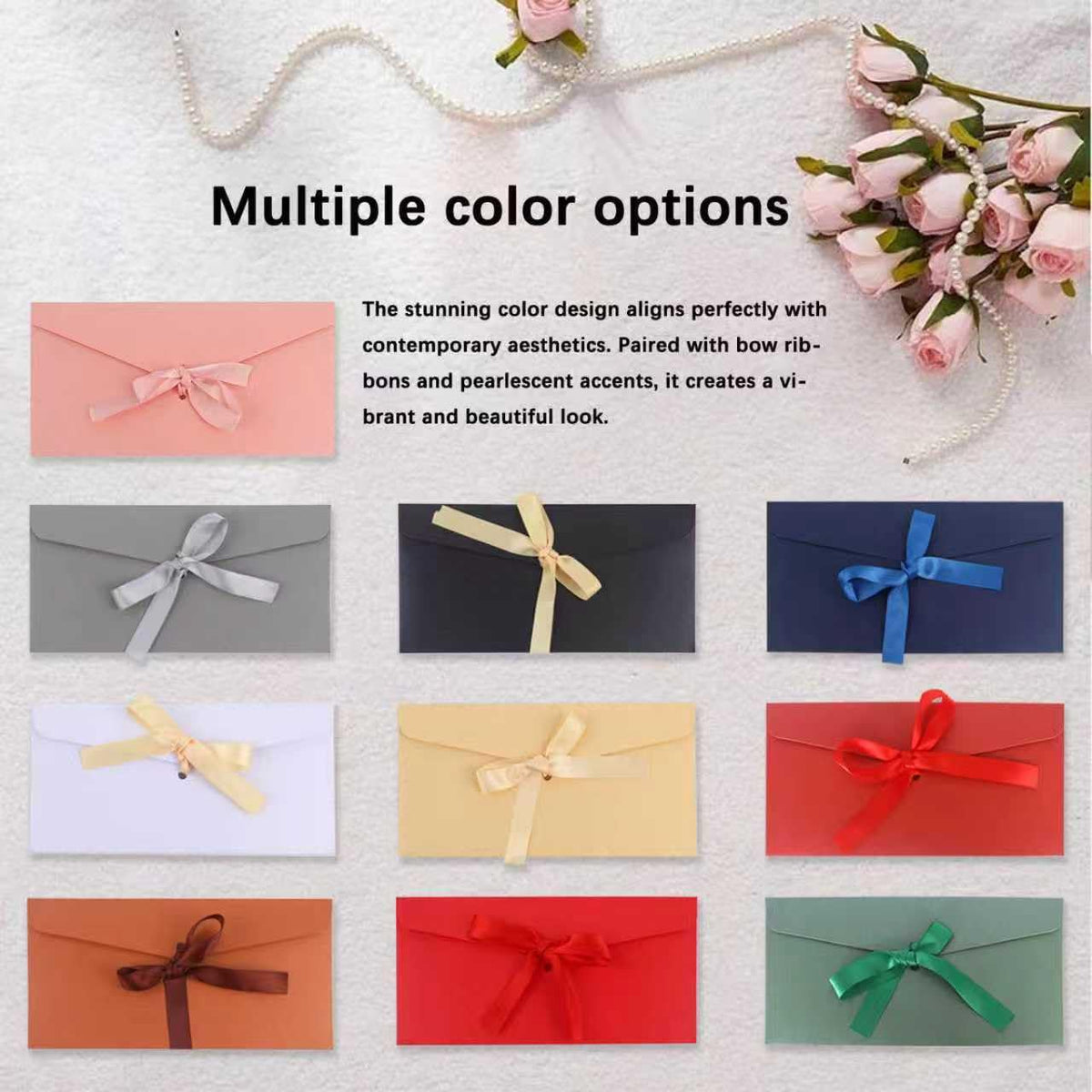 50 Pieces Multicolor Envelopes with Bow Tie Closure, Paper Greeting Card Holders for Invitations Mail Postcard Bills Wedding Party Favors Business Cards, 8.66 x 4.33 Inches