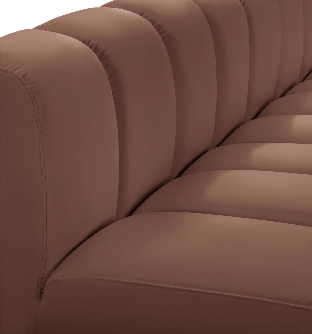 Meridian Furniture 101Cognac-S8B Arc Collection Modern | Contemporary Modular Sofa with Soft Cognac Vegan Leather, Deep Channel Tufting, Modular Design, 162" W x 83" D x 30" H, Cognac