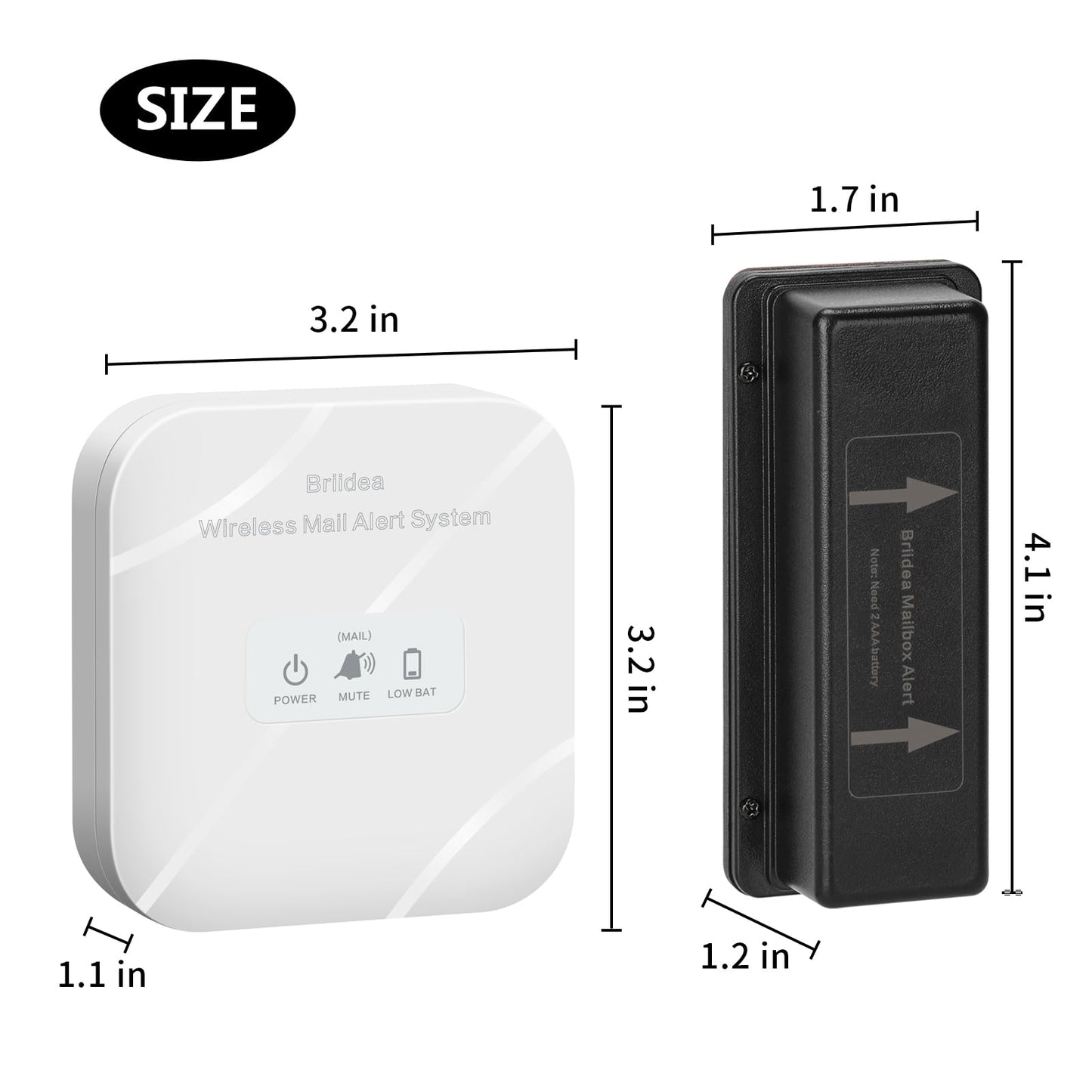 Briidea Mailbox Alarm, Wireless, Battery Powered, White, 500ft Range, LED Flash & Sound Alerts, Low Battery Reminder, Easy Installation, Secure Your Mail & Never Miss an Alert