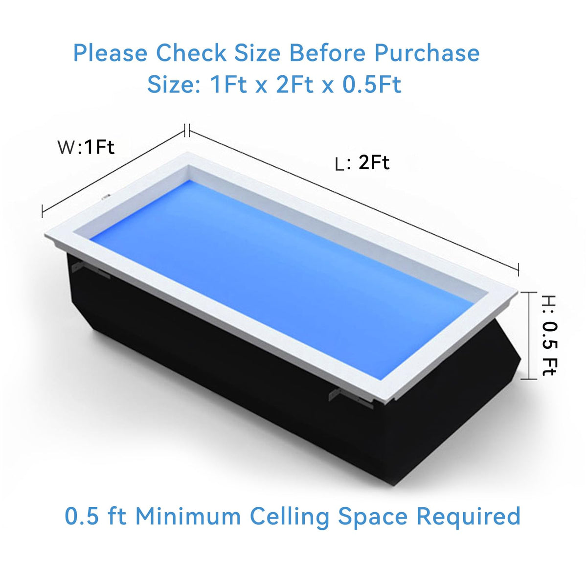 Stecutts 2x1 Ft Smart Blue Sky Light Ceiling Lamp, APP Control and Biological Rhythm Simulate Sunlight Irradiation, Artificial Skylight for Living Room, Bathroom, Office (2x1 Ft)